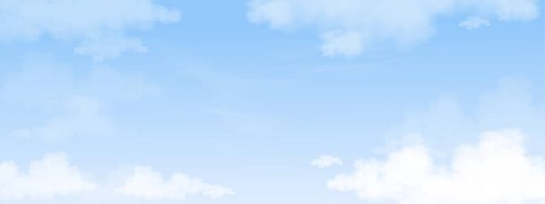 Letní přírodní modrá obloha, nadýchaný mrak. Jarní pozadí s ranní oblohou Horizontální šablona banner pro letní nebo jarní pozadí - Vektor, obrázek