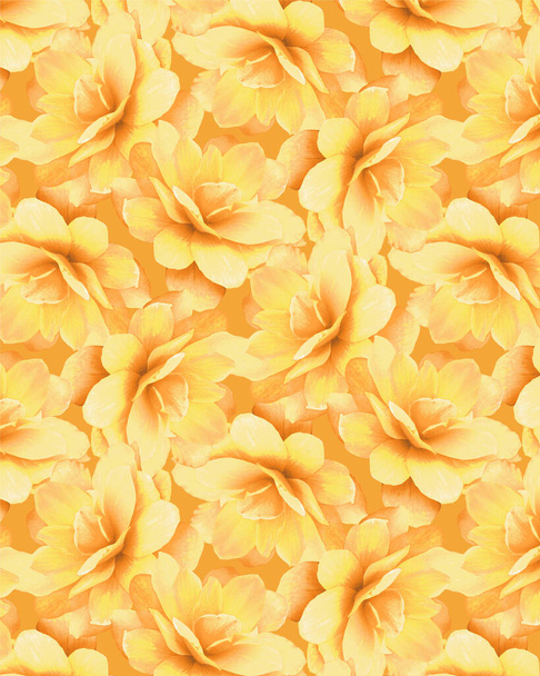 Stylized, golden, blooming begonia flowers hand-painted, assembled into a seamless pattern for textiles or wallpaper. - Valokuva, kuva