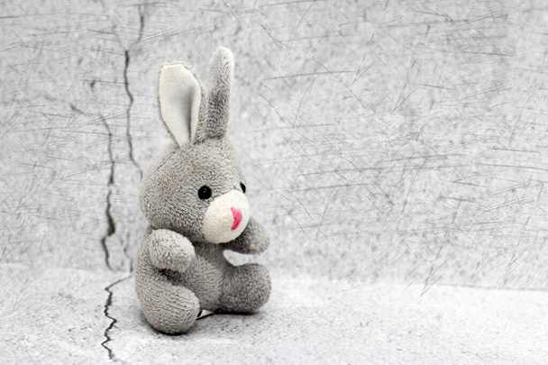 Toy soft hare στο φόντο του σοβά, ένα αντικείμενο - Φωτογραφία, εικόνα