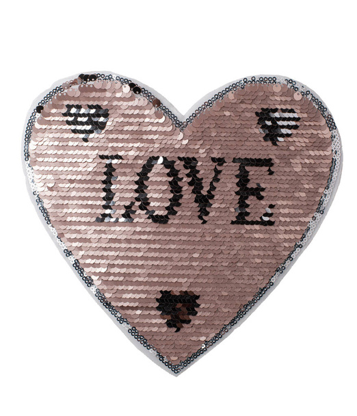Golden sequin heart patch with LOVE lettering isolated on white background - Foto, Imagem
