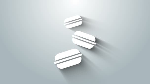 Icono de cookie Macaron blanco aislado sobre fondo gris. Pastelería dulce de macarrones. Animación gráfica de vídeo 4K - Imágenes, Vídeo