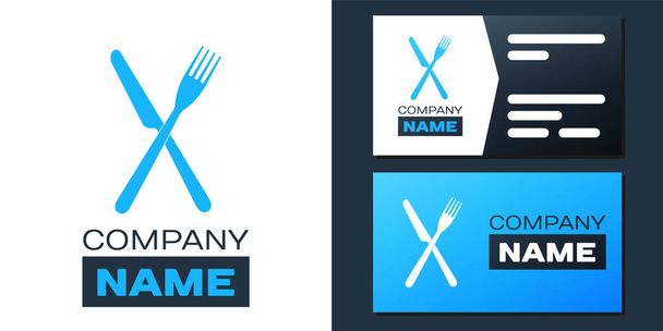 Логотип Crossed fork and knife icon isolated on white background. Значок ресторана. Элемент шаблона логотипа. Вектор. - Вектор,изображение