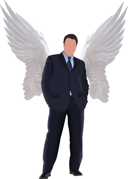 wybitna osoba stojąca z anielskimi skrzydłami - Wektor, obraz