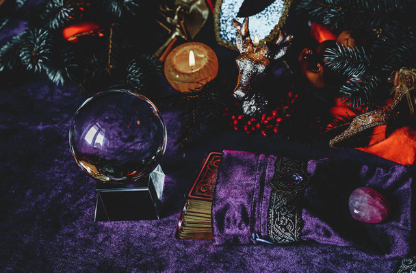 Winter prediction and magic rituals, Tarot cards. Magical concept - Fotoğraf, Görsel