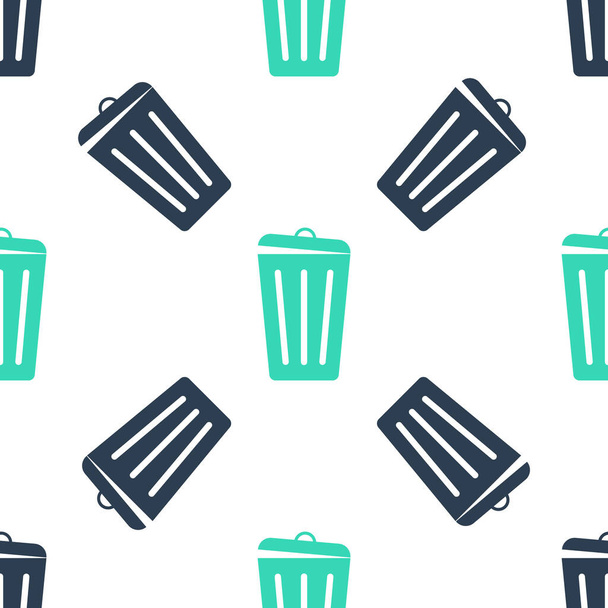 Green Trash can icon isolated seamless pattern on white background. Garbage bin sign. Recycle basket icon. Office trash icon.  Vector. - Vector, Image