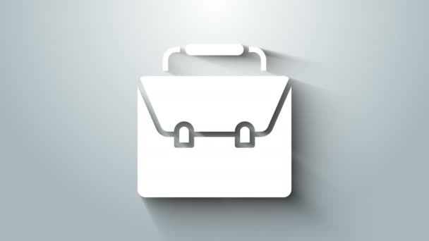 Icono maletín blanco aislado sobre fondo gris. Firma del caso. Portafolio empresarial. Animación gráfica de vídeo 4K - Imágenes, Vídeo