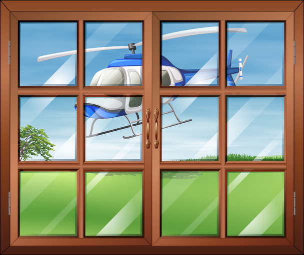 ένα κλειστό παράθυρο με ένα ελικόπτερο εκτός - Διάνυσμα, εικόνα