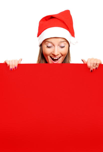 Weibchen Weihnachtsmann mit rotem Brett - Foto, Bild
