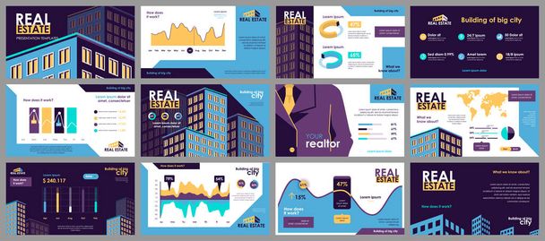 Real estate presentation slides templates from infographic elements and vector illustration. Can be used for presentation real estate agency, brochure, marketing, annual report, banner, booklet. - Vector, Image