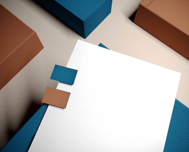 Модель цветной карточки полезна для фирменного стиля креативной бумаги с текстурой и коробками - Фото, изображение
