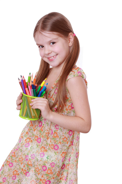lány színes ceruzák - Fotó, kép