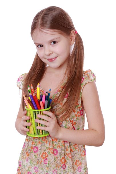 Girl with colorful pencils - Φωτογραφία, εικόνα