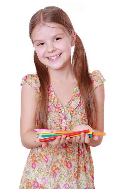 Girl with colorful pencils - Photo, Image