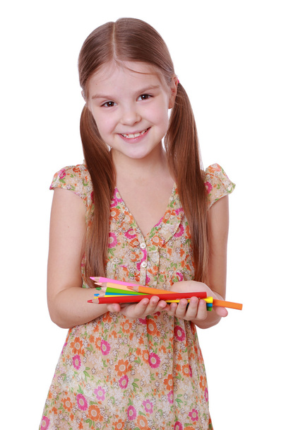 Girl with colorful pencils - 写真・画像