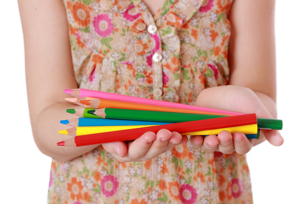 Girl with colorful pencils - Zdjęcie, obraz