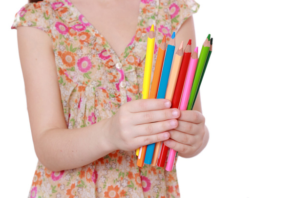 Girl with colorful pencils - Foto, Bild