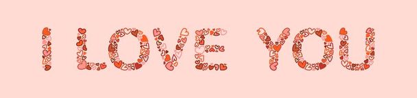 The inscription I love you. Letters of hearts on a pink background. - Vector, Image
