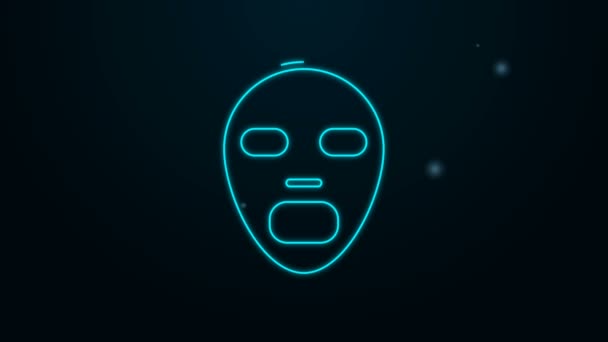 Linea neon incandescente icona della maschera cosmetica facciale isolata su sfondo nero. Cosmetologia, medicina e assistenza sanitaria. Animazione grafica 4K Video motion - Filmati, video