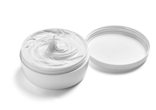 close up of  a white beauty cream in a container on white background - Photo, Image