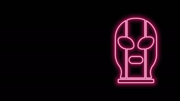 Parlayan neon hattı Meksikalı güreşçi ikonu siyah arka planda izole edilmiş. 4K Video hareketli grafik canlandırması - Video, Çekim