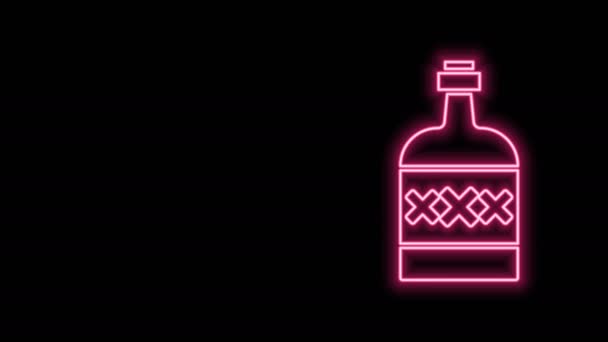 Leuchtende Neon-Linie Tequila-Flasche Symbol isoliert auf schwarzem Hintergrund. Mexikanischer Alkoholkonsum. 4K Video Motion Grafik Animation - Filmmaterial, Video