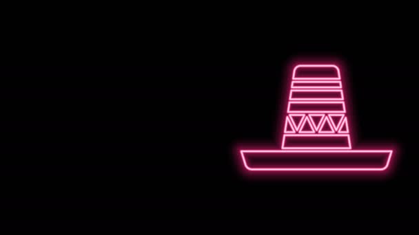Светящаяся неоновая линия Традиционная мексиканская икона сомбреро, выделенная на черном фоне. Видеографическая анимация 4K - Кадры, видео