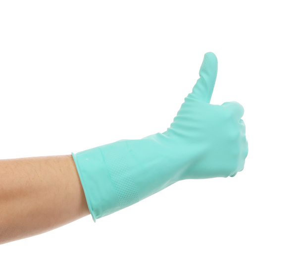 Latex glove on hand. - Foto, Imagen
