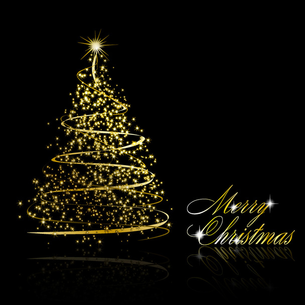 Abstrakti kultainen joulukuusi mustalla taustalla - Vektori, kuva