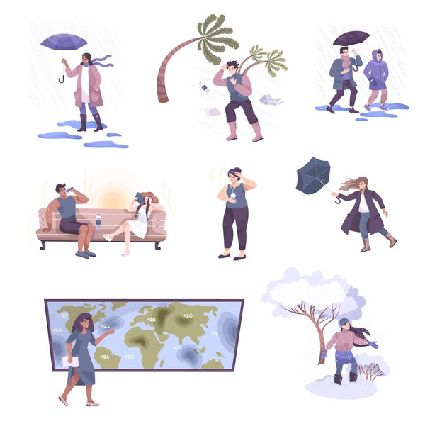 Flat Weather Icons Collection - Vector, Image
