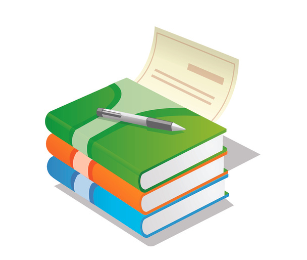 Pile of books with pen - Vector, Image
