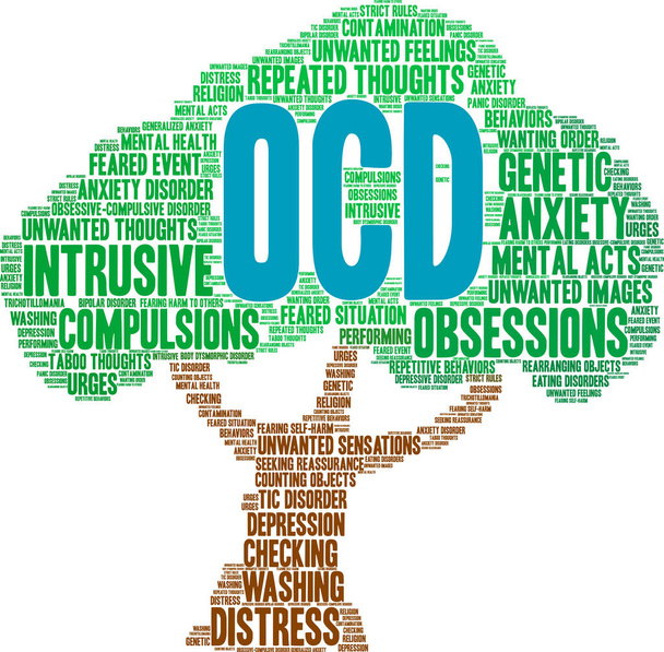 Beyaz arkaplanda OCD kelime bulutu.  - Vektör, Görsel