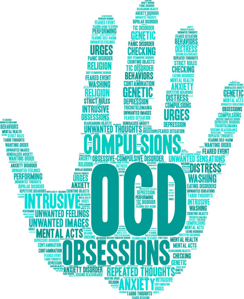 OCD nuvem de palavras em um fundo branco.  - Vetor, Imagem