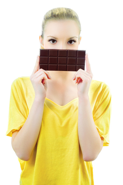 Girl with bar of chocolate - Foto, imagen