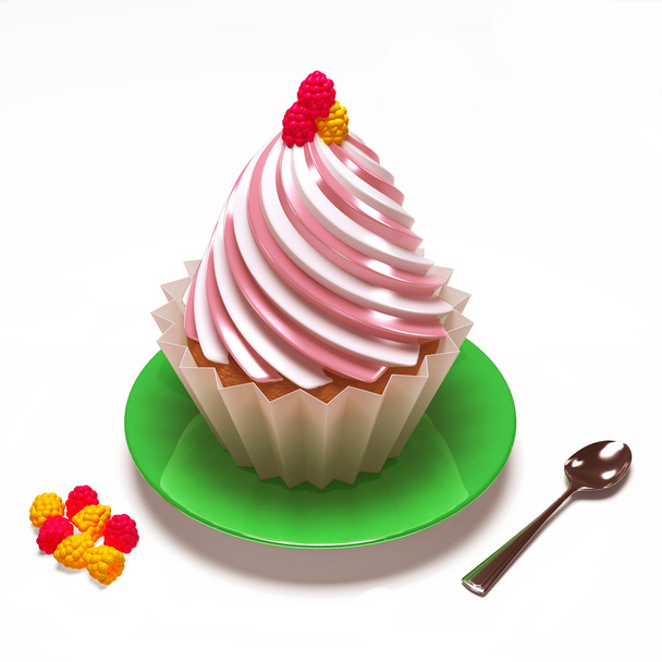 ラズベリーのミニカップ ケーキ - 写真・画像