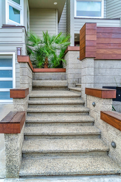 Stone stairs at home entrance with small palm trees in San Diego California - Photo, Image
