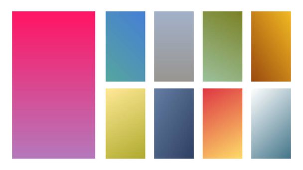 Conjunto de nueve fondos degradados de colores. Colección de gradientes para la pantalla de teléfonos inteligentes y aplicaciones móviles. Ilustración vectorial. - Vector, imagen