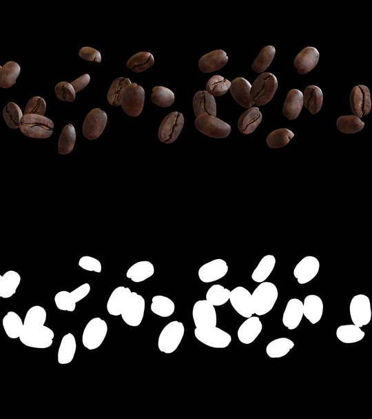 3D ilustracja przepływu ziaren kawy z warstwą alfa - Zdjęcie, obraz