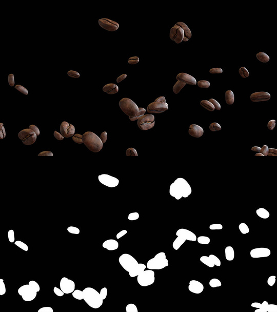 3D иллюстрация потока кофейных зерен с альфа-слоем - Фото, изображение