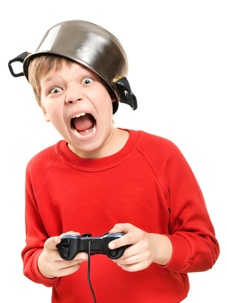 Shouting boy with gamepad in hands - Фото, зображення