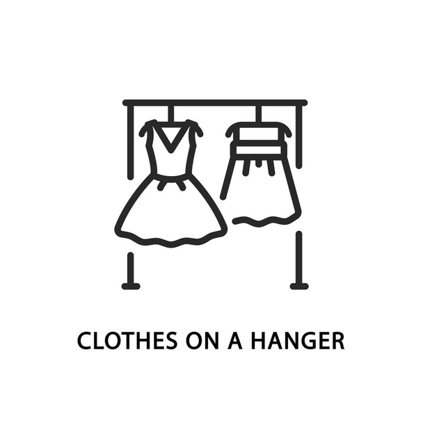 Clothes on a hanger floor flat line icon. Dress and skirt waiting for try on - Vetor, Imagem