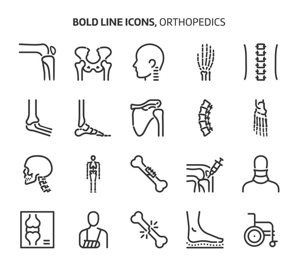 Ortopedia, pogrubione ikony linii. Ilustracje są wektorem, edytowalne skoku, 48x48 pikseli doskonałe pliki. Wykonane z precyzją i okiem dla jakości. - Wektor, obraz