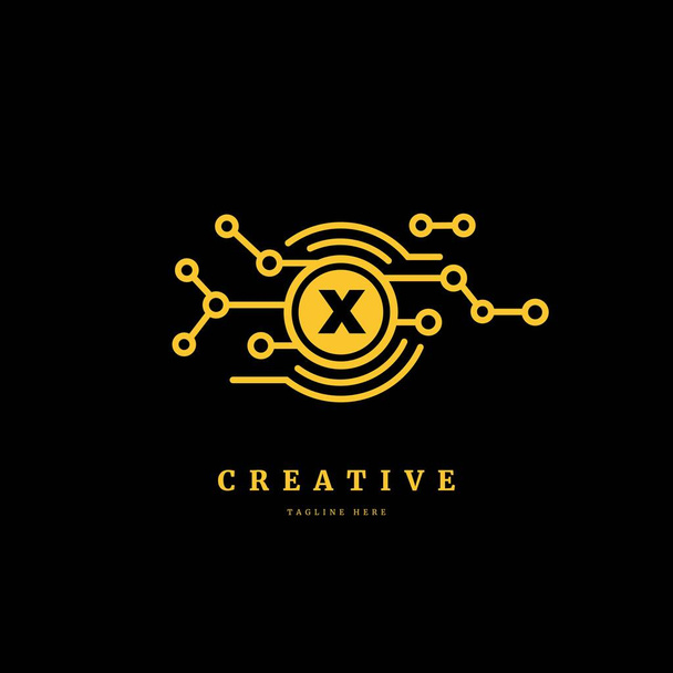 Initiële letter X met verbonden cirkel. Technologotype. Luxe dots logo design concept, geschikt voor bedrijf en bedrijf. - Vector, afbeelding