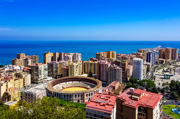 Malaga aerial panorama on a sunny summer day. Malaga, Spain. - Fotoğraf, Görsel