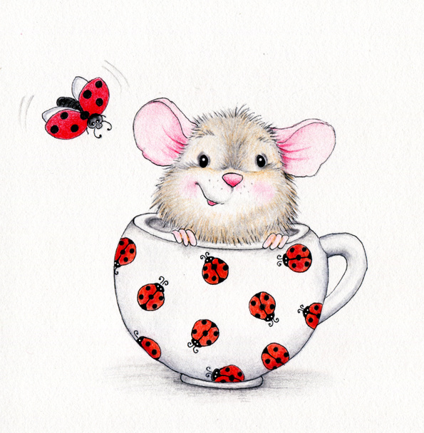 roztomilá myš v čepici a Beruška - Fotografie, Obrázek