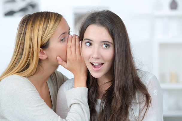 gossip girl tells a secret to her friend - Foto, afbeelding