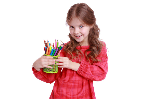 Kid with pencils - Foto, imagen