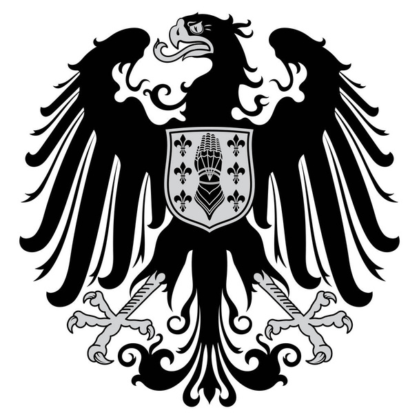 Medieval heraldic emblem design, heraldic eagle, and knights shield - Vector, Image