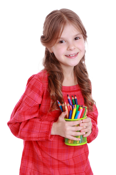 Kid with pencils - Zdjęcie, obraz