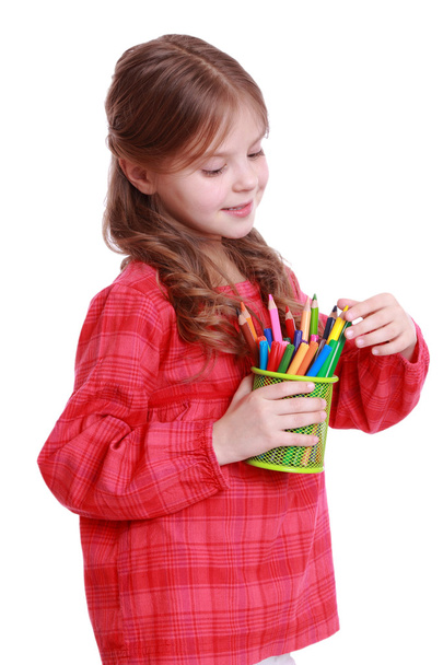 Kid with pencils - Fotoğraf, Görsel