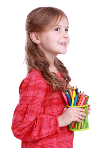 Kid with pencils - Фото, изображение